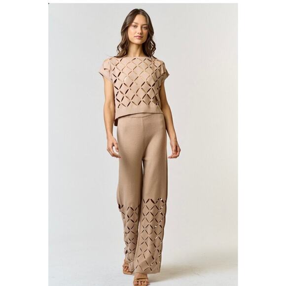 Cut Out Detail Sweater Pants in Taupe - Picture 1 of 3